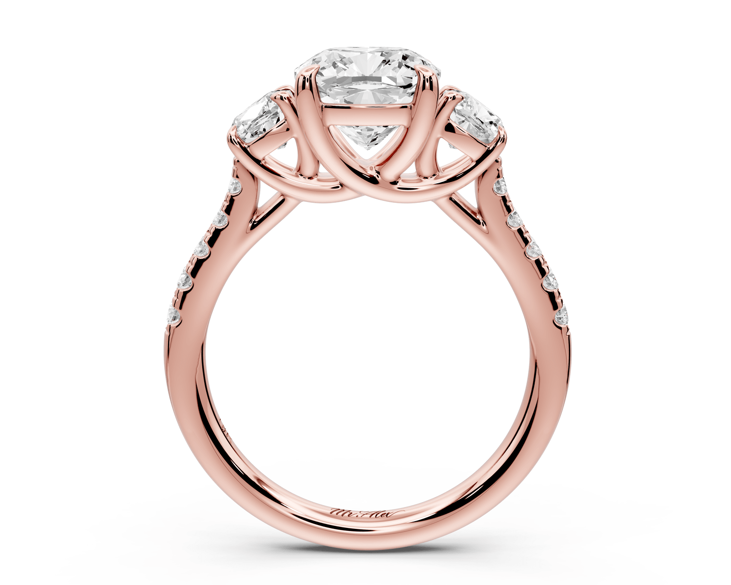 Mia - 2ct 14k rose gold cushion Trellis Basket Diamond Pavé half band Engagement Ring - Mr. Alex Jewelry