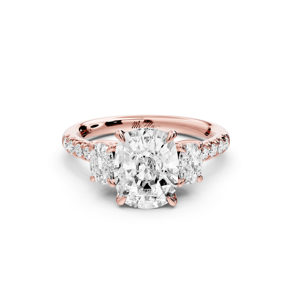 Mia - 2ct 14k rose gold ecushion Trellis Basket Diamond Pavé half band Engagement Ring - Mr. Alex Jewelry