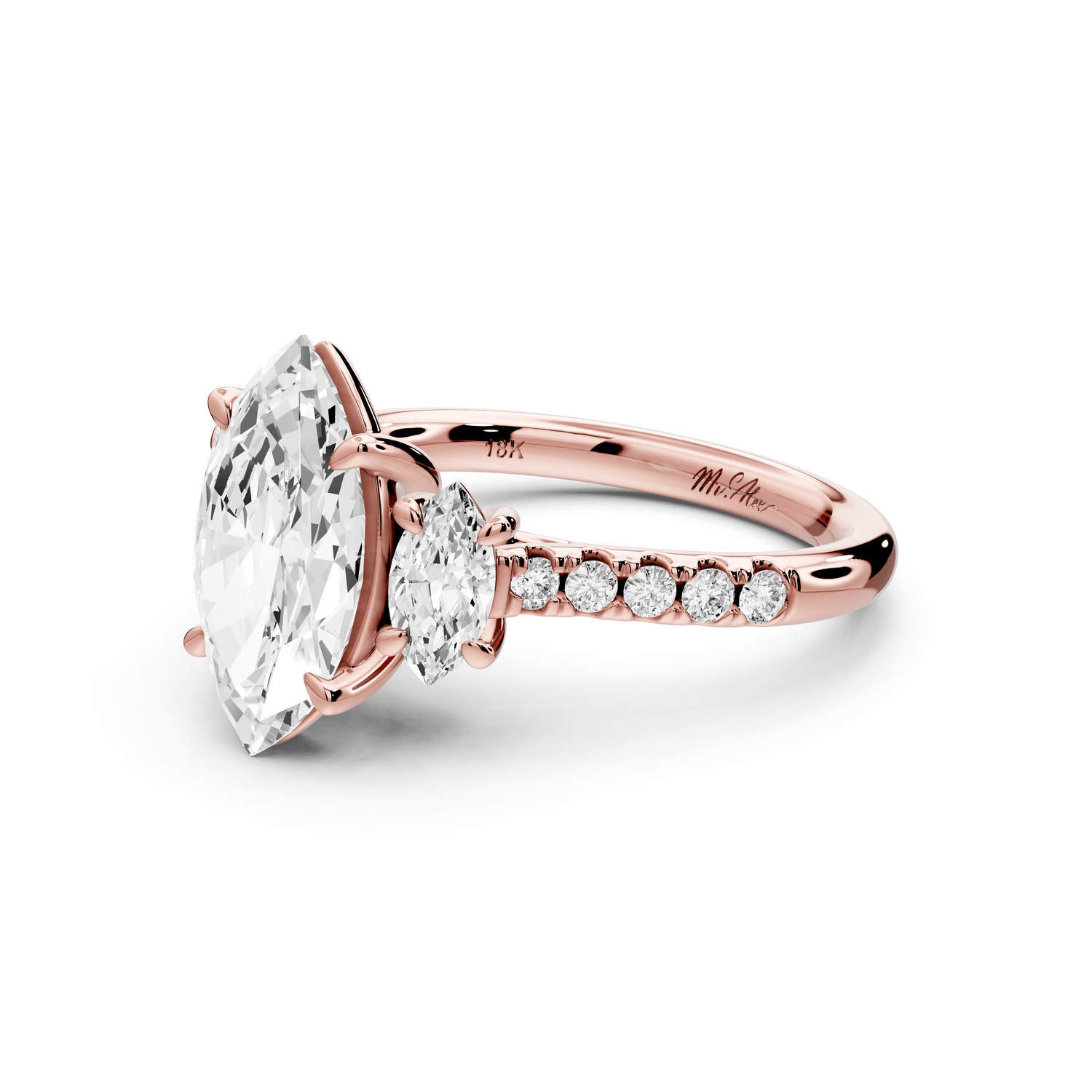 Mia - 2ct 14k rose gold marquise Trellis Basket Diamond Pavé half band Engagement Ring - Mr. Alex Jewelry