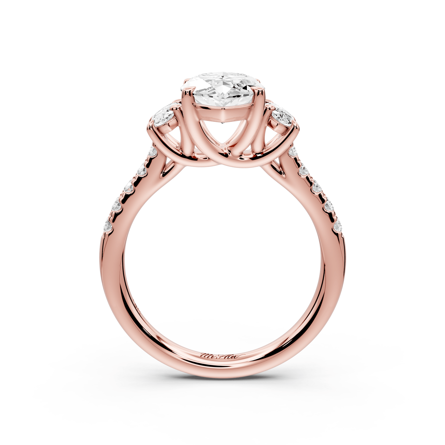Mia - 2ct 14k rose gold marquise Trellis Basket Diamond Pavé half band Engagement Ring - Mr. Alex Jewelry