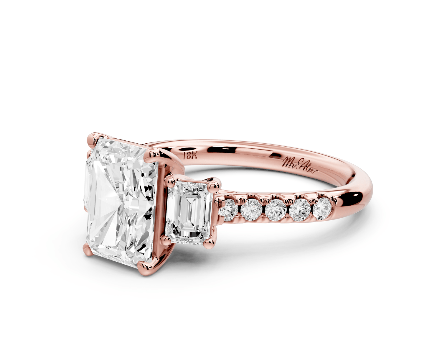 Mia - 2ct 14k rose gold radiant Trellis Basket Diamond Pavé half band Engagement Ring - Mr. Alex Jewelry