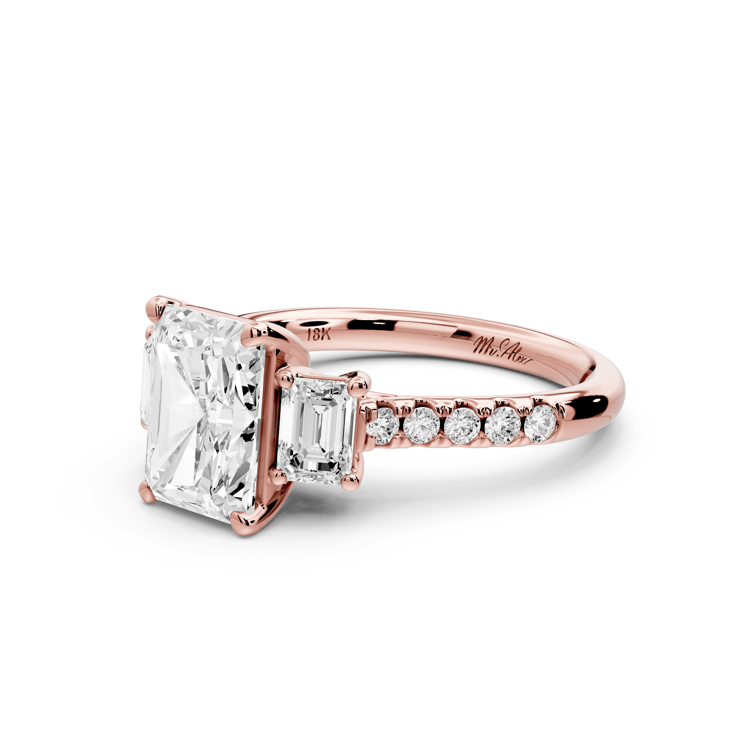 Mia - 2ct 14k rose gold radiant Trellis Basket Diamond Pavé half band Engagement Ring - Mr. Alex Jewelry