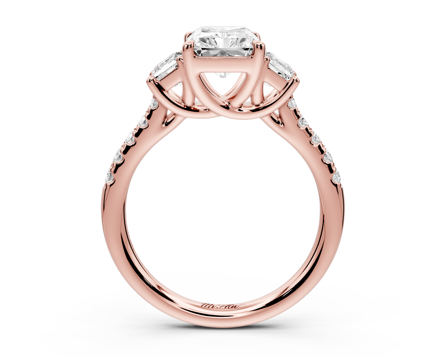 Mia - 2ct 14k rose gold radiant Trellis Basket Diamond Pavé half band Engagement Ring - Mr. Alex Jewelry