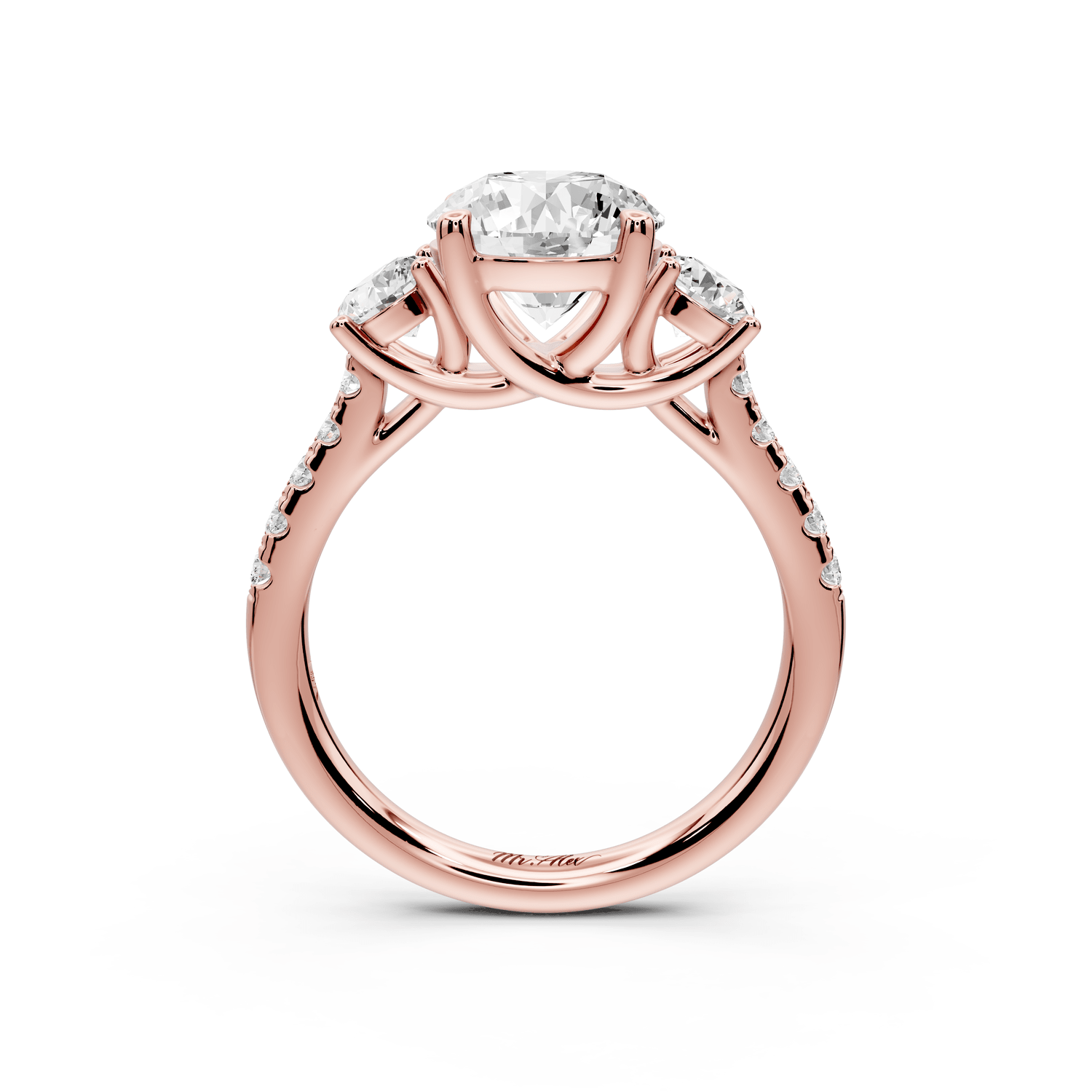 Mia - 2ct 14k rose gold round Trellis Basket Diamond Pavé half band Engagement Ring - Mr. Alex Jewelry
