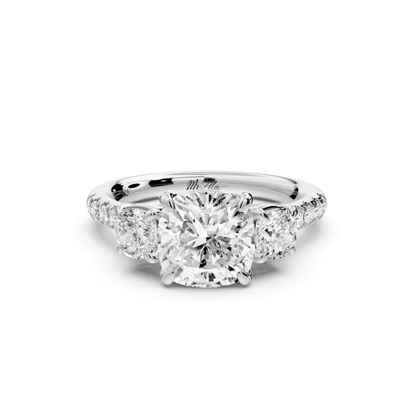 Mia - 2ct 14k white gold cushion Trellis Basket Diamond Pavé half band Engagement Ring - Mr. Alex Jewelry