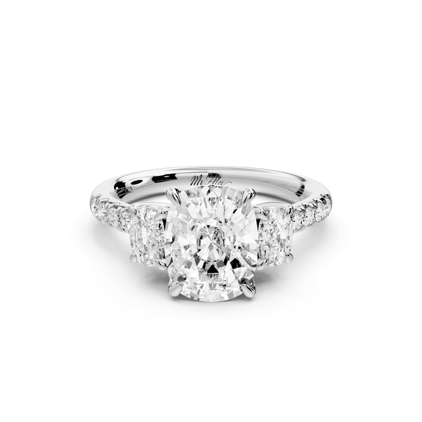 Mia - 2ct 14k white gold ecushion Trellis Basket Diamond Pavé half band Engagement Ring - Mr. Alex Jewelry