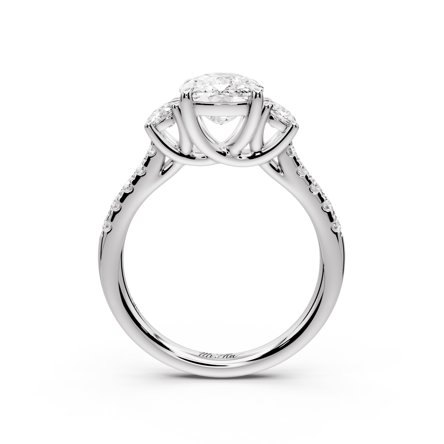 Mia - 2ct 14k white gold ecushion Trellis Basket Diamond Pavé half band Engagement Ring - Mr. Alex Jewelry