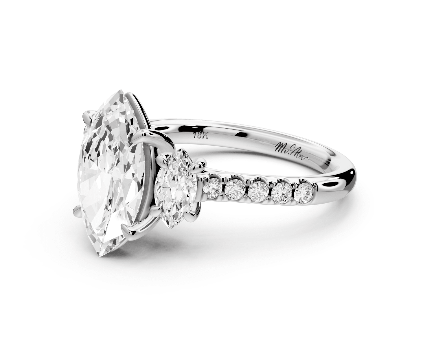 Mia - 2ct 14k white gold marquise Trellis Basket Diamond Pavé half band Engagement Ring - Mr. Alex Jewelry