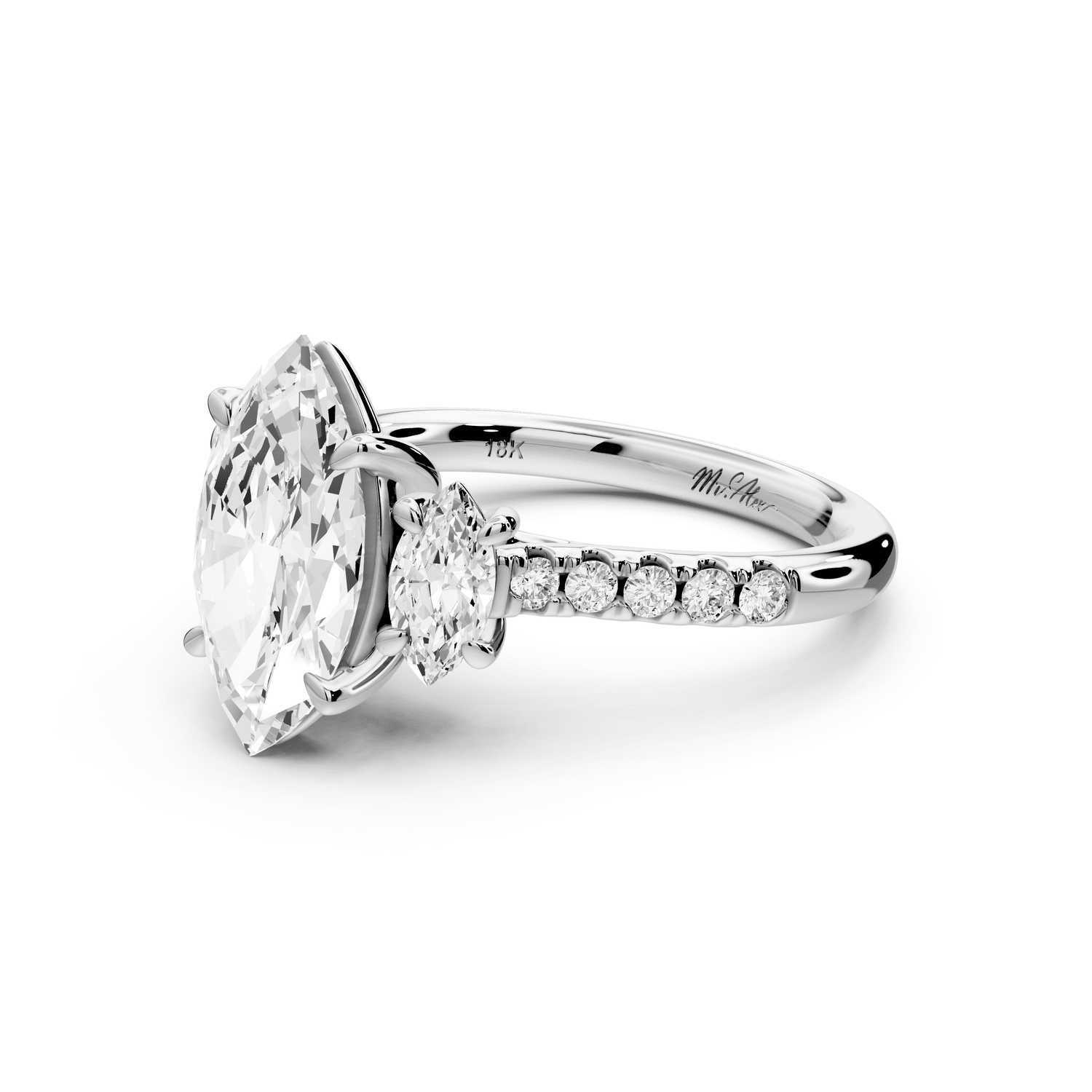 Mia - 2ct 14k white gold marquise Trellis Basket Diamond Pavé half band Engagement Ring - Mr. Alex Jewelry
