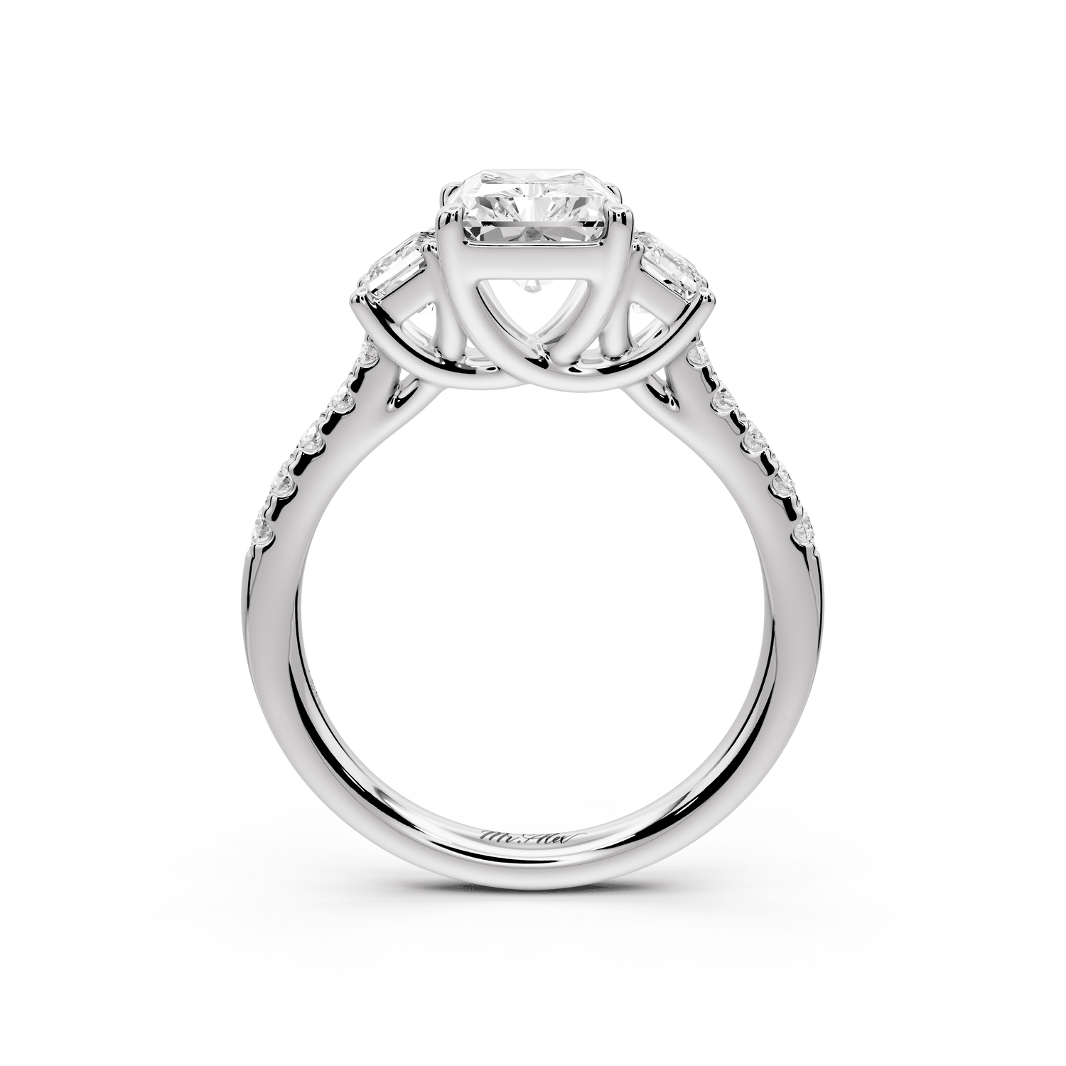 Mia - 2ct 14k white gold radiant Trellis Basket Diamond Pavé half band Engagement Ring - Mr. Alex Jewelry