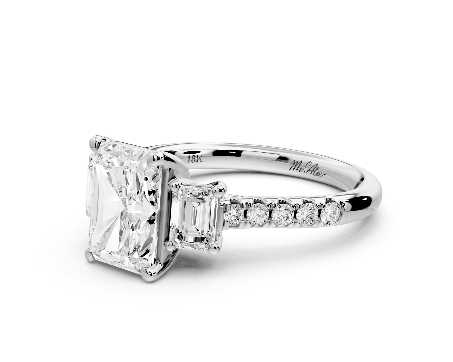 Mia - 2ct 14k white gold radiant Trellis Basket Diamond Pavé half band Engagement Ring - Mr. Alex Jewelry