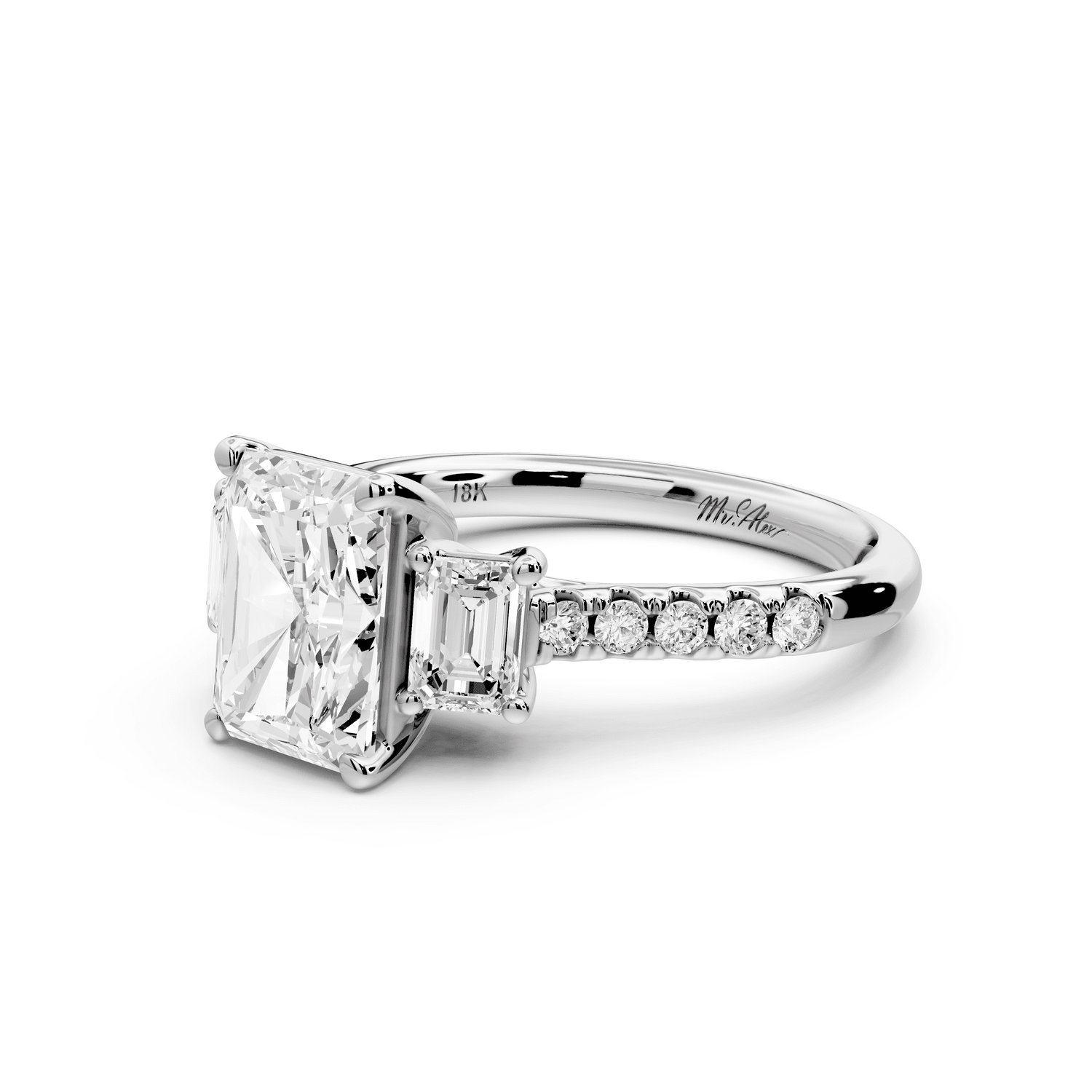 Mia - 2ct 14k white gold radiant Trellis Basket Diamond Pavé half band Engagement Ring - Mr. Alex Jewelry