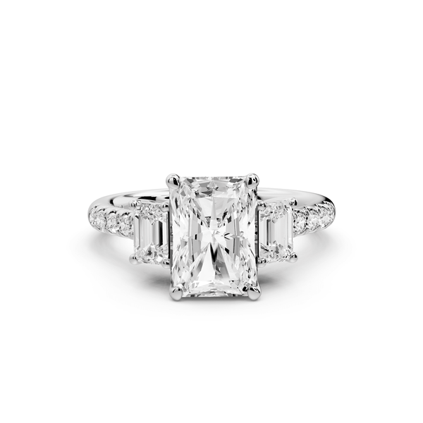 Mia - 2ct 14k white gold radiant Trellis Basket Diamond Pavé half band Engagement Ring - Mr. Alex Jewelry