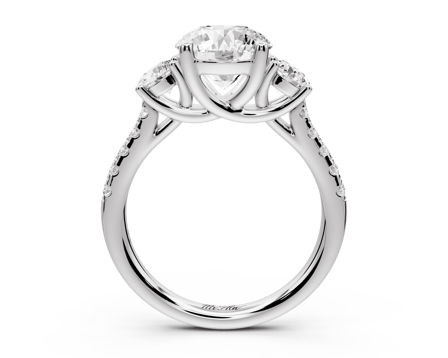 Mia - 2ct 14k white gold round Trellis Basket Diamond Pavé half band Engagement Ring - Mr. Alex Jewelry