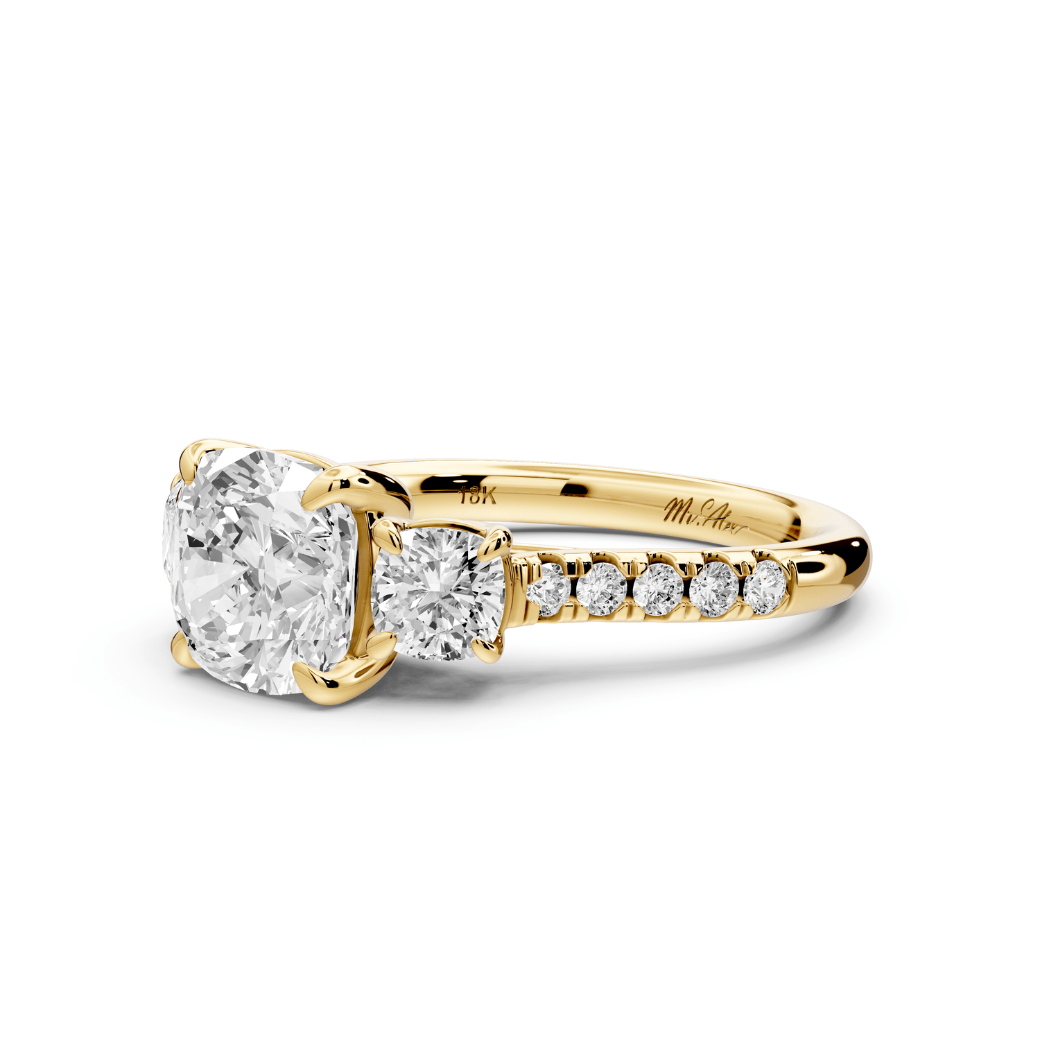 Mia - 2ct 14k yellow gold cushion Trellis Basket Diamond Pavé half band Engagement Ring - Mr. Alex Jewelry