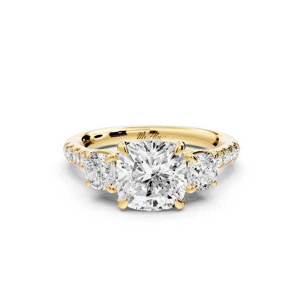 Mia - 2ct 14k yellow gold cushion Trellis Basket Diamond Pavé half band Engagement Ring - Mr. Alex Jewelry