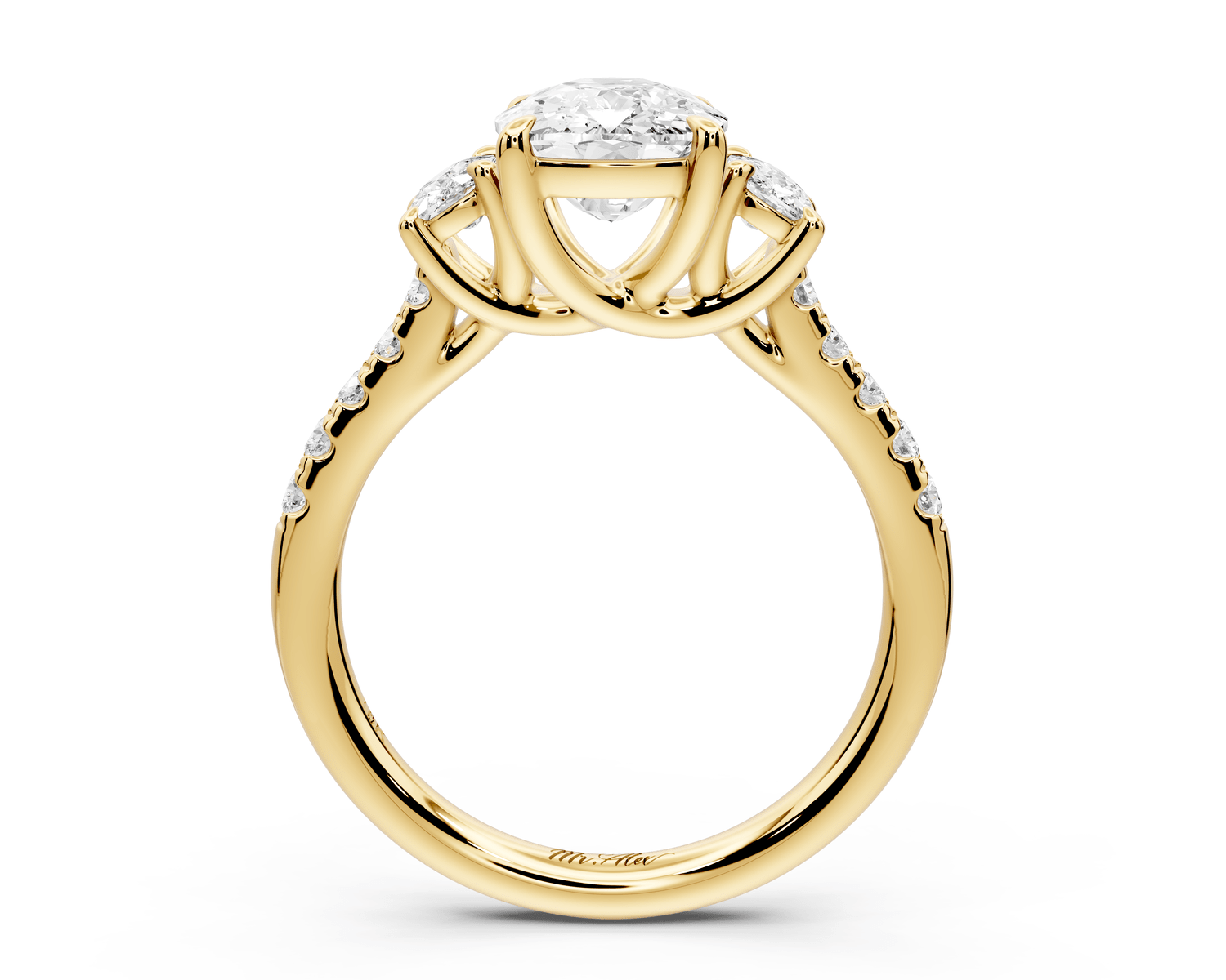 Mia - 2ct 14k yellow gold ecushion Trellis Basket Diamond Pavé half band Engagement Ring - Mr. Alex Jewelry