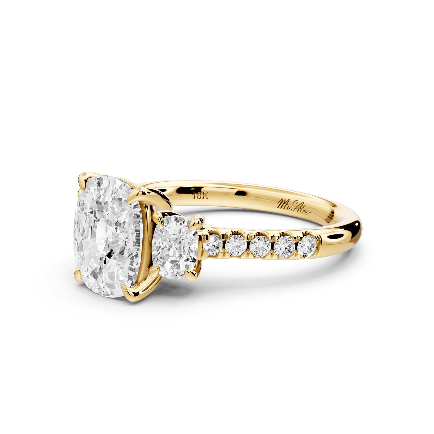 Mia - 2ct 14k yellow gold ecushion Trellis Basket Diamond Pavé half band Engagement Ring - Mr. Alex Jewelry