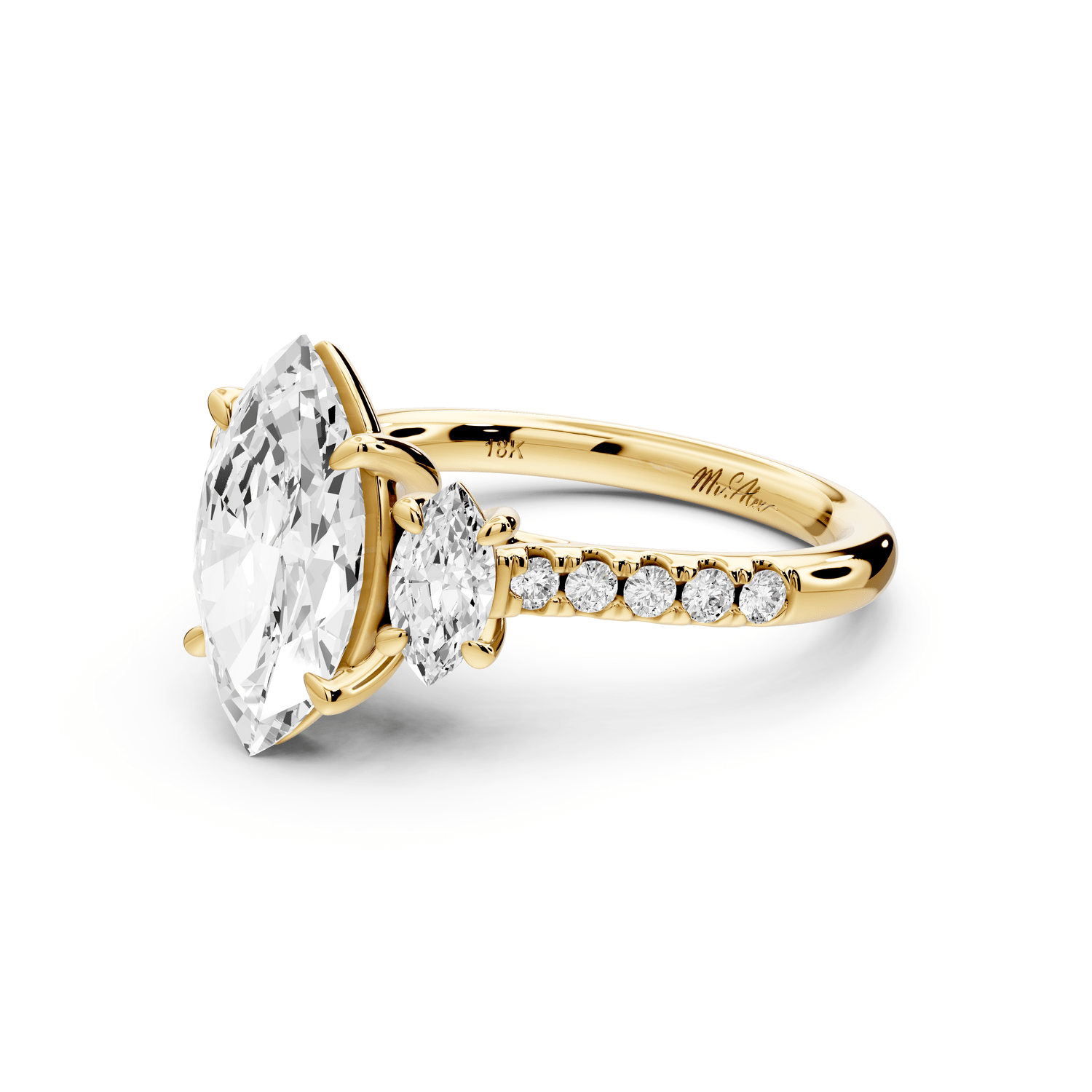 Mia - 2ct 14k yellow gold marquise Trellis Basket Diamond Pavé half band Engagement Ring - Mr. Alex Jewelry
