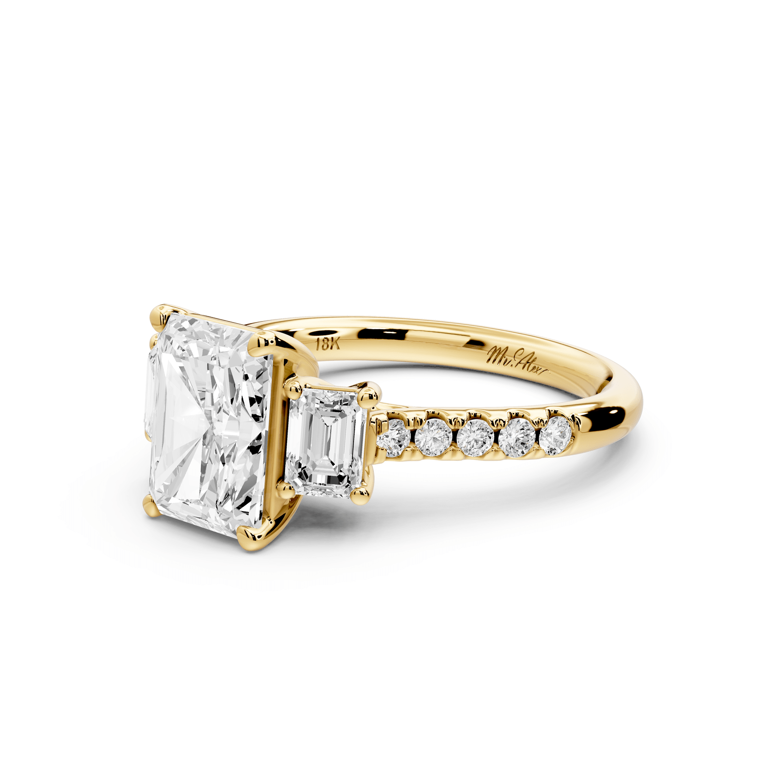 Mia - 2ct 14k yellow gold radiant Trellis Basket Diamond Pavé half band Engagement Ring - Mr. Alex Jewelry