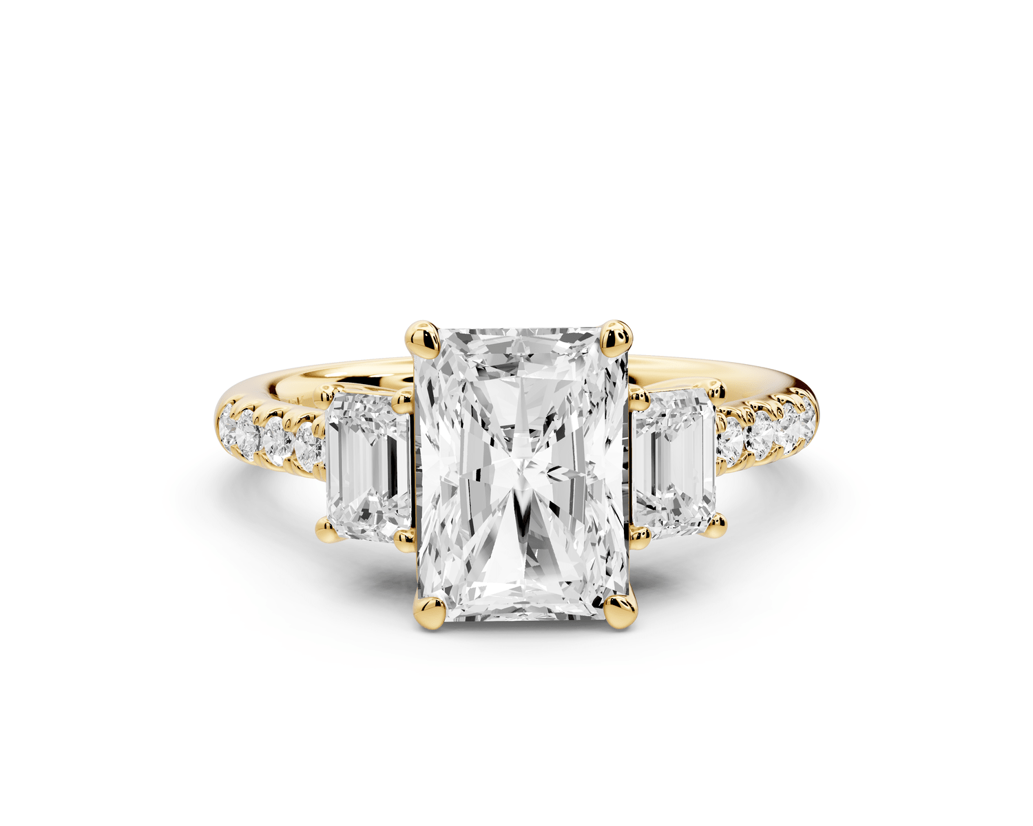 Mia - 2ct 14k yellow gold radiant Trellis Basket Diamond Pavé half band Engagement Ring - Mr. Alex Jewelry