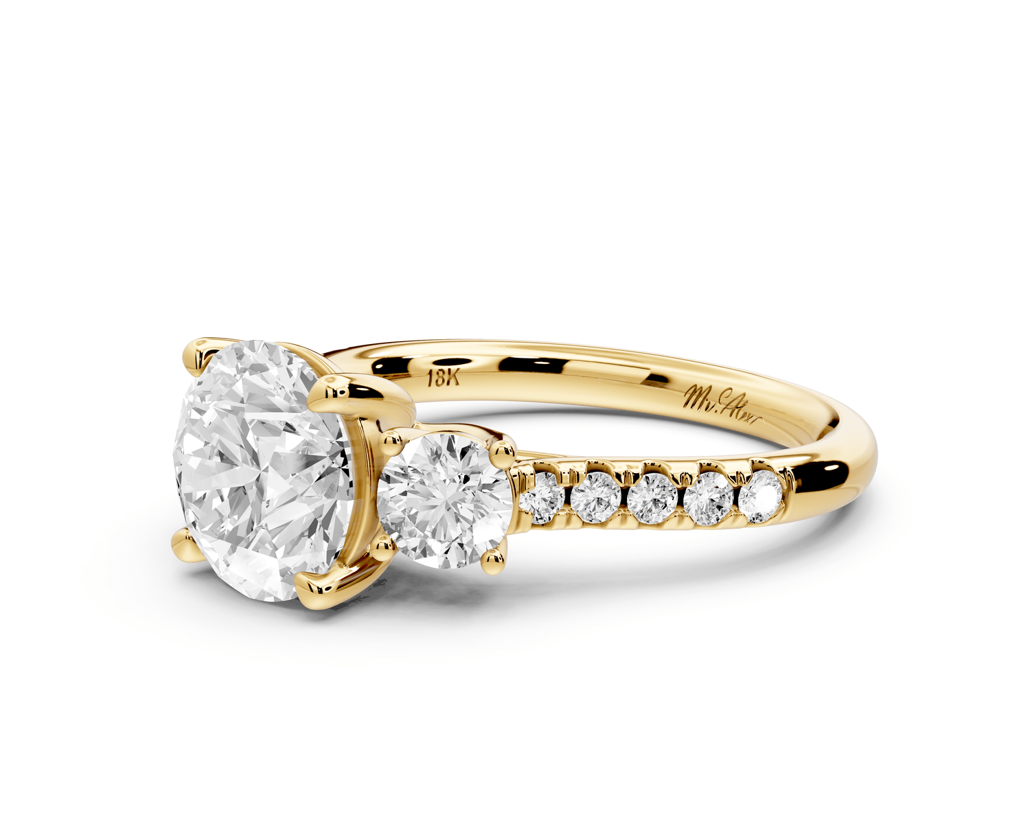 Mia - 2ct 14k yellow gold round Trellis Basket Diamond Pavé half band Engagement Ring - Mr. Alex Jewelry