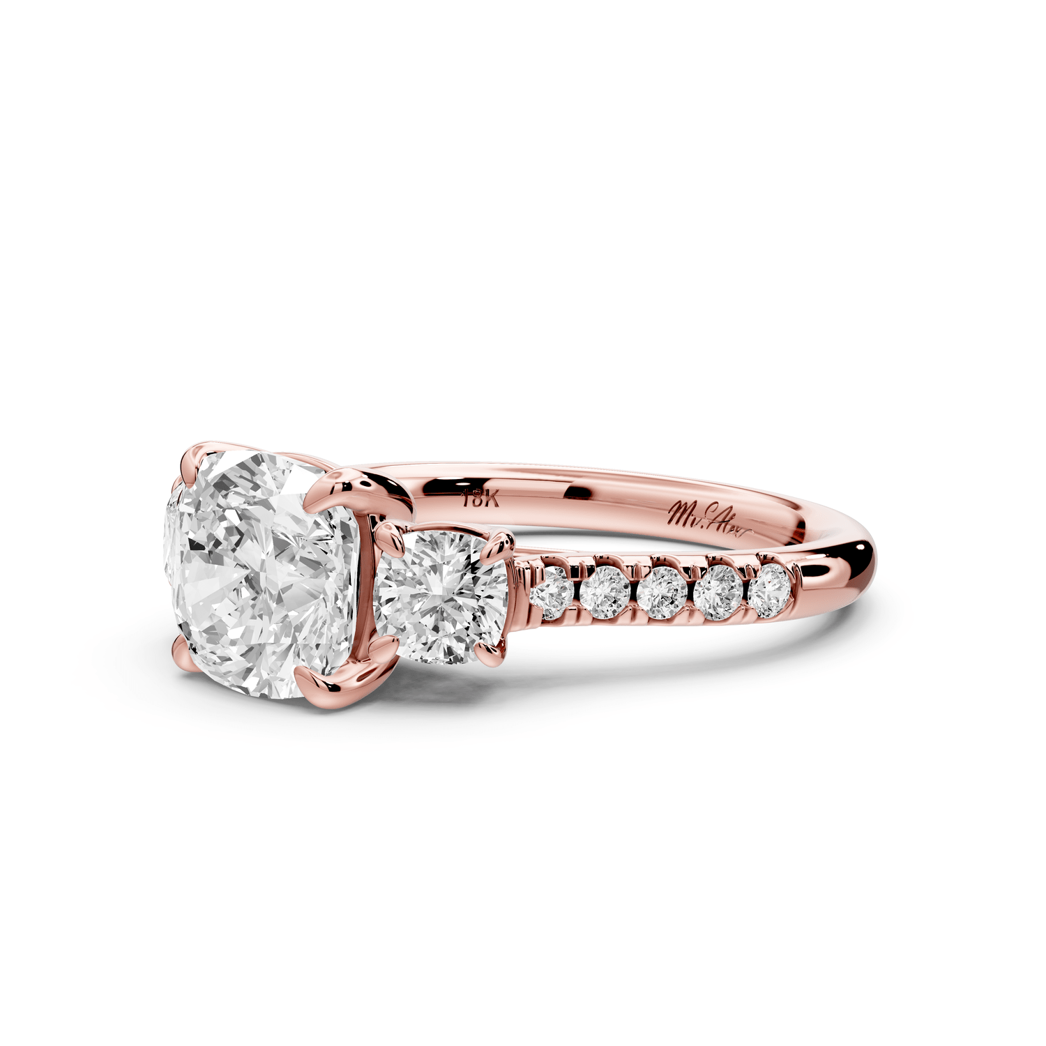 Mia - 2ct 18k rose gold cushion Trellis Basket Diamond Pavé half band Engagement Ring - Mr. Alex Jewelry