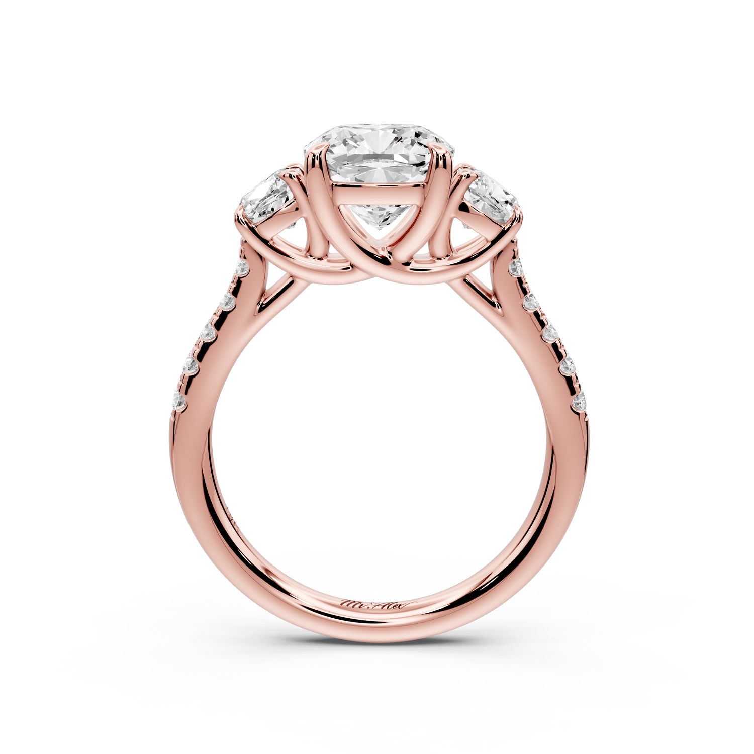 Mia - 2ct 18k rose gold cushion Trellis Basket Diamond Pavé half band Engagement Ring - Mr. Alex Jewelry