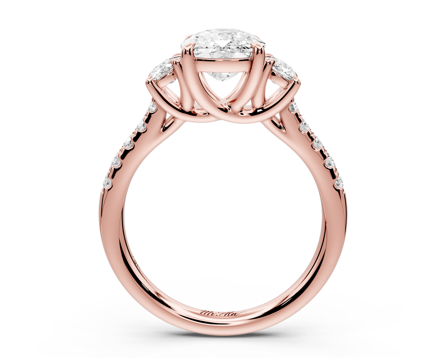 Mia - 2ct 18k rose gold ecushion Trellis Basket Diamond Pavé half band Engagement Ring - Mr. Alex Jewelry