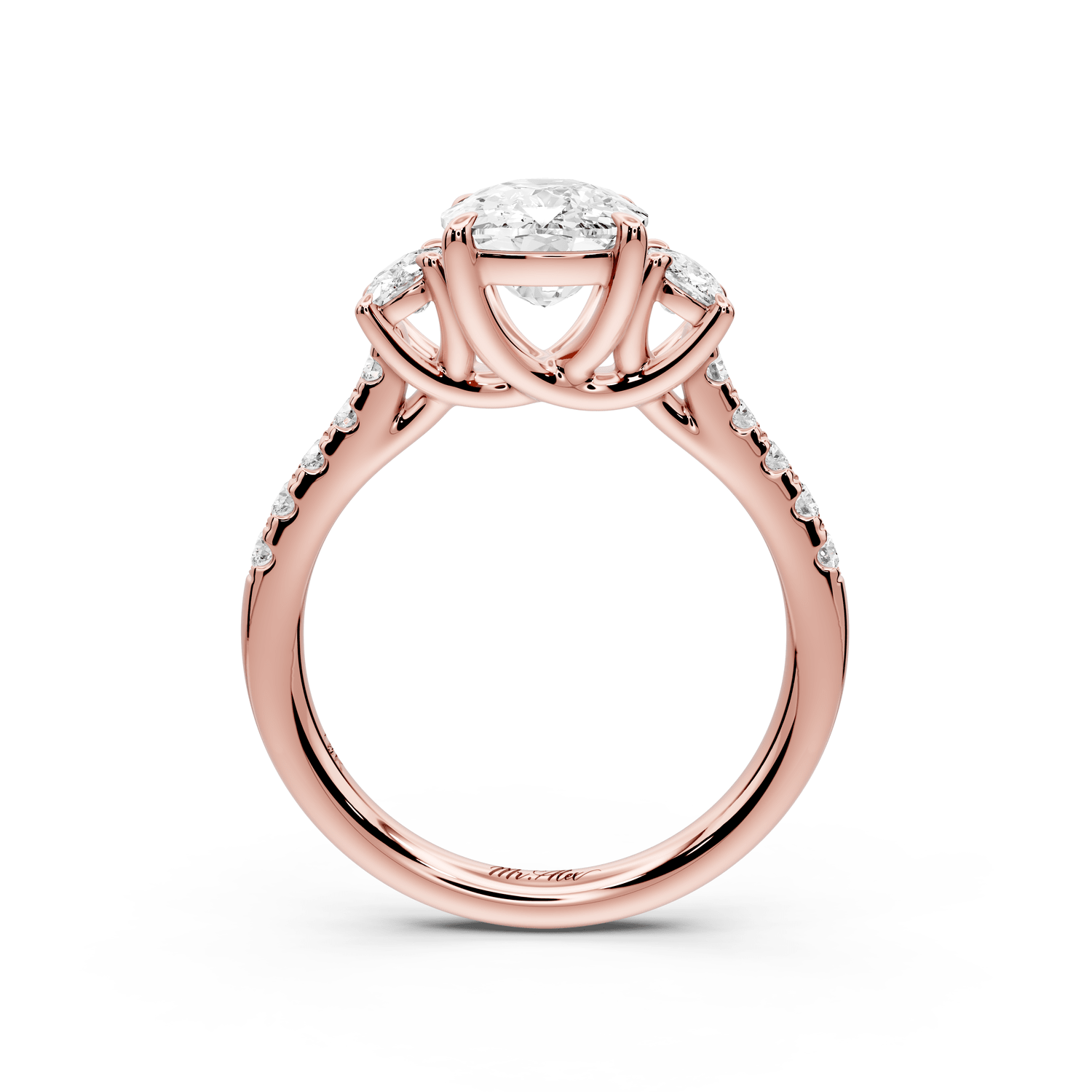 Mia - 2ct 18k rose gold ecushion Trellis Basket Diamond Pavé half band Engagement Ring - Mr. Alex Jewelry