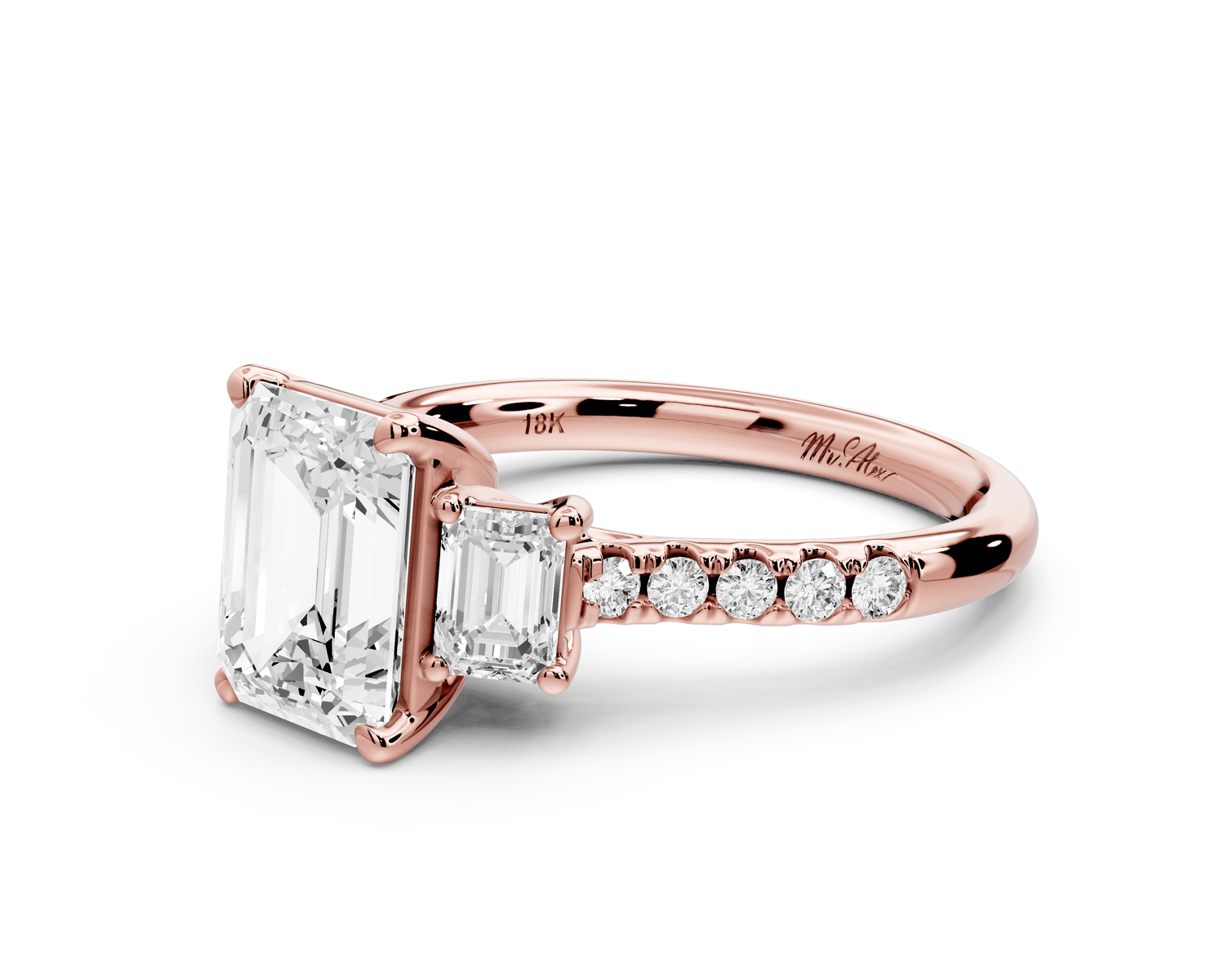 Mia - 2ct 18k rose gold emerald Trellis Basket Diamond Pavé half band Engagement Ring - Mr. Alex Jewelry