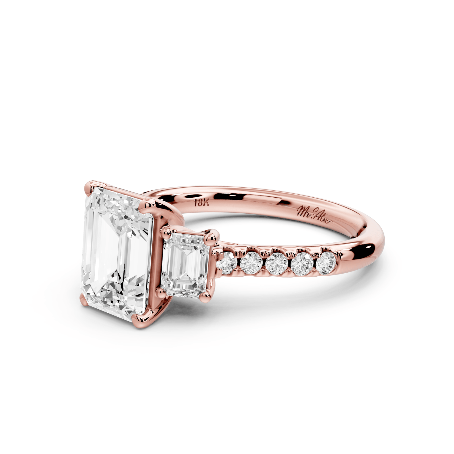 Mia - 2ct 18k rose gold emerald Trellis Basket Diamond Pavé half band Engagement Ring - Mr. Alex Jewelry