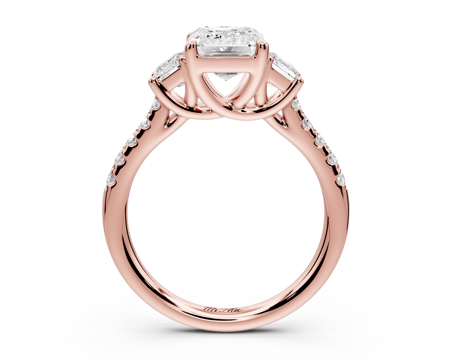 Mia - 2ct 18k rose gold emerald Trellis Basket Diamond Pavé half band Engagement Ring - Mr. Alex Jewelry