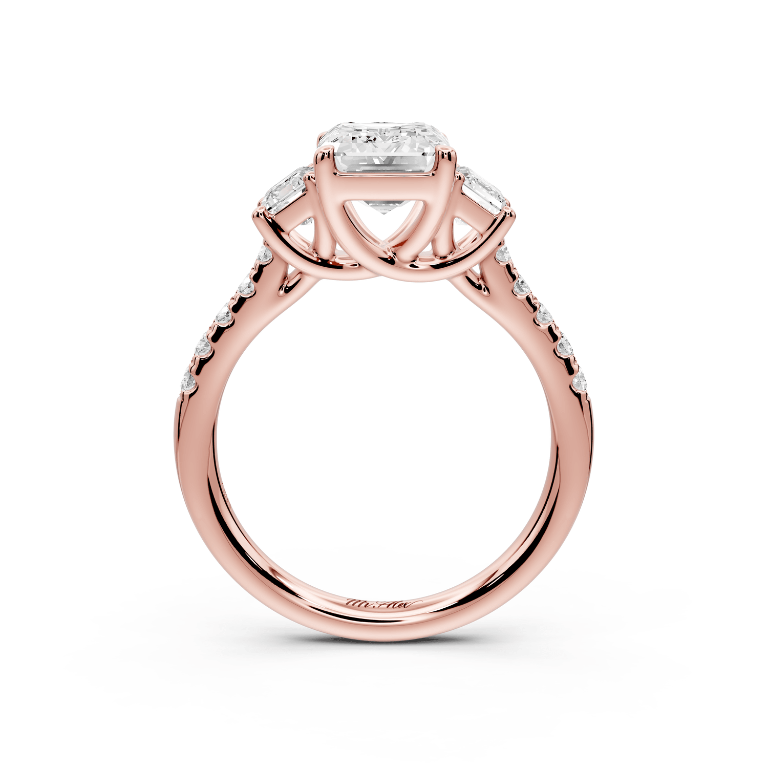 Mia - 2ct 18k rose gold emerald Trellis Basket Diamond Pavé half band Engagement Ring - Mr. Alex Jewelry