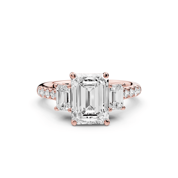 Mia - 2ct 18k rose gold emerald Trellis Basket Diamond Pavé half band Engagement Ring - Mr. Alex Jewelry