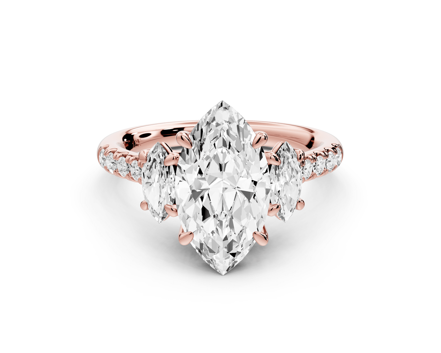 Mia - 2ct 18k rose gold marquise Trellis Basket Diamond Pavé half band Engagement Ring - Mr. Alex Jewelry