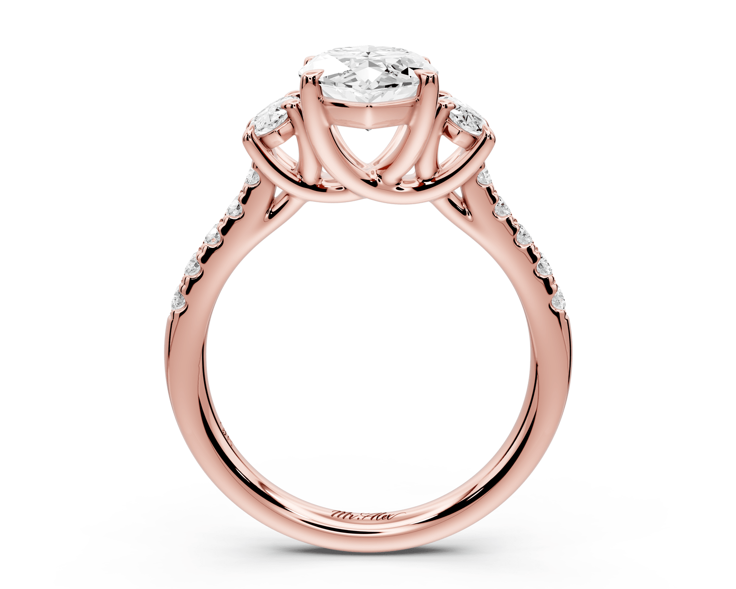 Mia - 2ct 18k rose gold marquise Trellis Basket Diamond Pavé half band Engagement Ring - Mr. Alex Jewelry