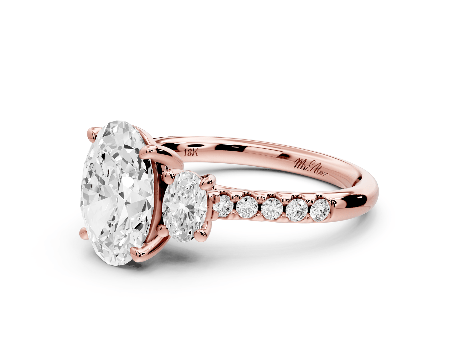 Mia - 2ct 18k rose gold oval Trellis Basket Diamond Pavé half band Engagement Ring - Mr. Alex Jewelry
