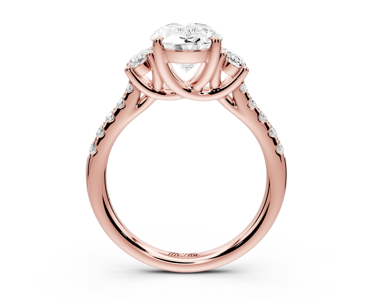 Mia - 2ct 18k rose gold oval Trellis Basket Diamond Pavé half band Engagement Ring - Mr. Alex Jewelry