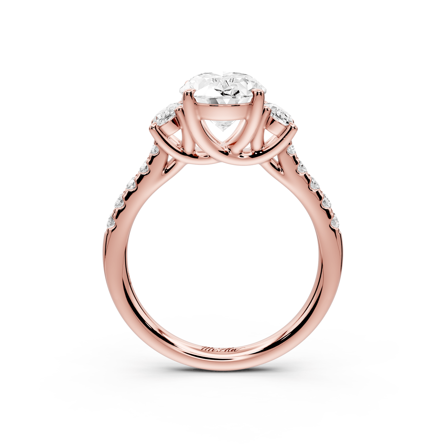 Mia - 2ct 18k rose gold oval Trellis Basket Diamond Pavé half band Engagement Ring - Mr. Alex Jewelry