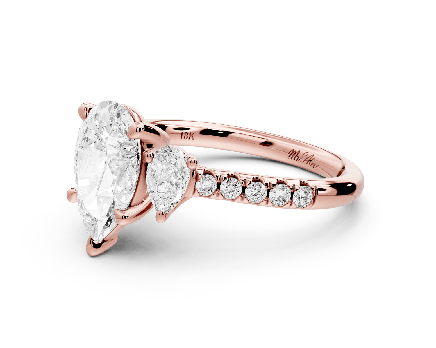 Mia - 2ct 18k rose gold pear Trellis Basket Diamond Pavé half band Engagement Ring - Mr. Alex Jewelry