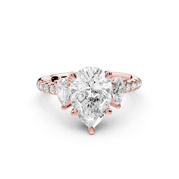 Mia - 2ct 18k rose gold pear Trellis Basket Diamond Pavé half band Engagement Ring - Mr. Alex Jewelry