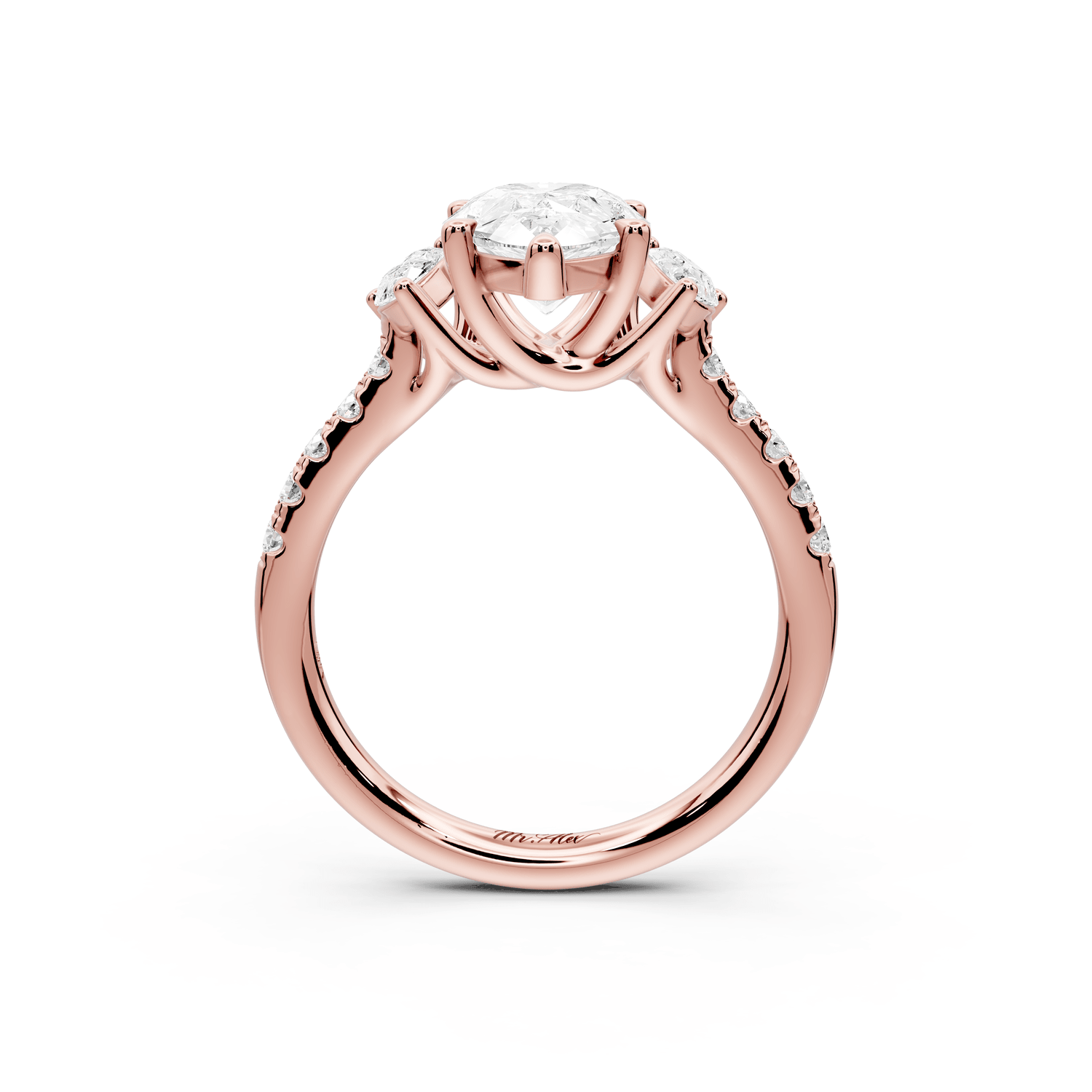 Mia - 2ct 18k rose gold pear Trellis Basket Diamond Pavé half band Engagement Ring - Mr. Alex Jewelry