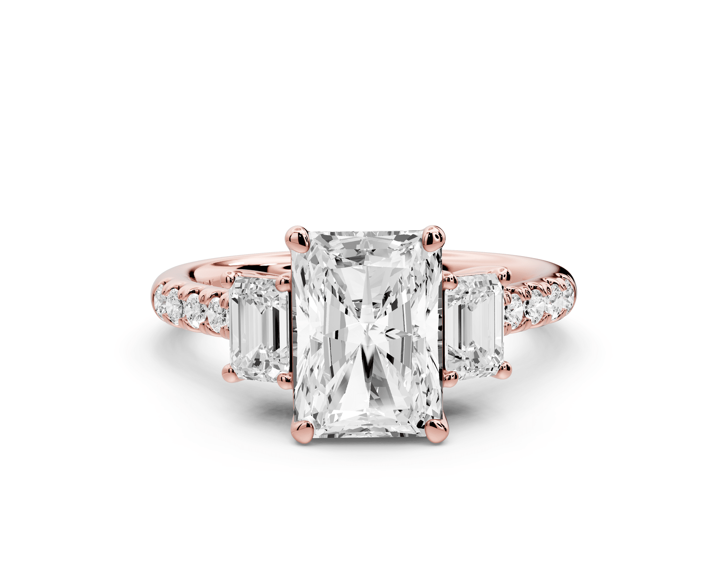 Mia - 2ct 18k rose gold radiant Trellis Basket Diamond Pavé half band Engagement Ring - Mr. Alex Jewelry