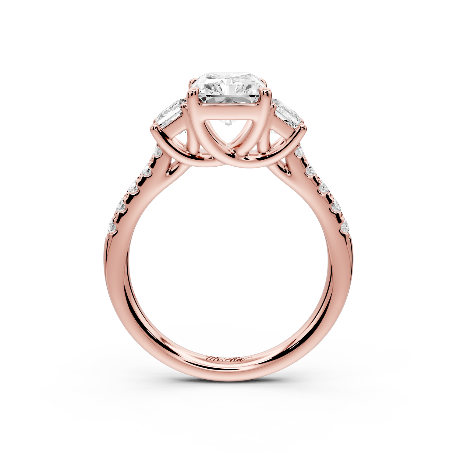 Mia - 2ct 18k rose gold radiant Trellis Basket Diamond Pavé half band Engagement Ring - Mr. Alex Jewelry