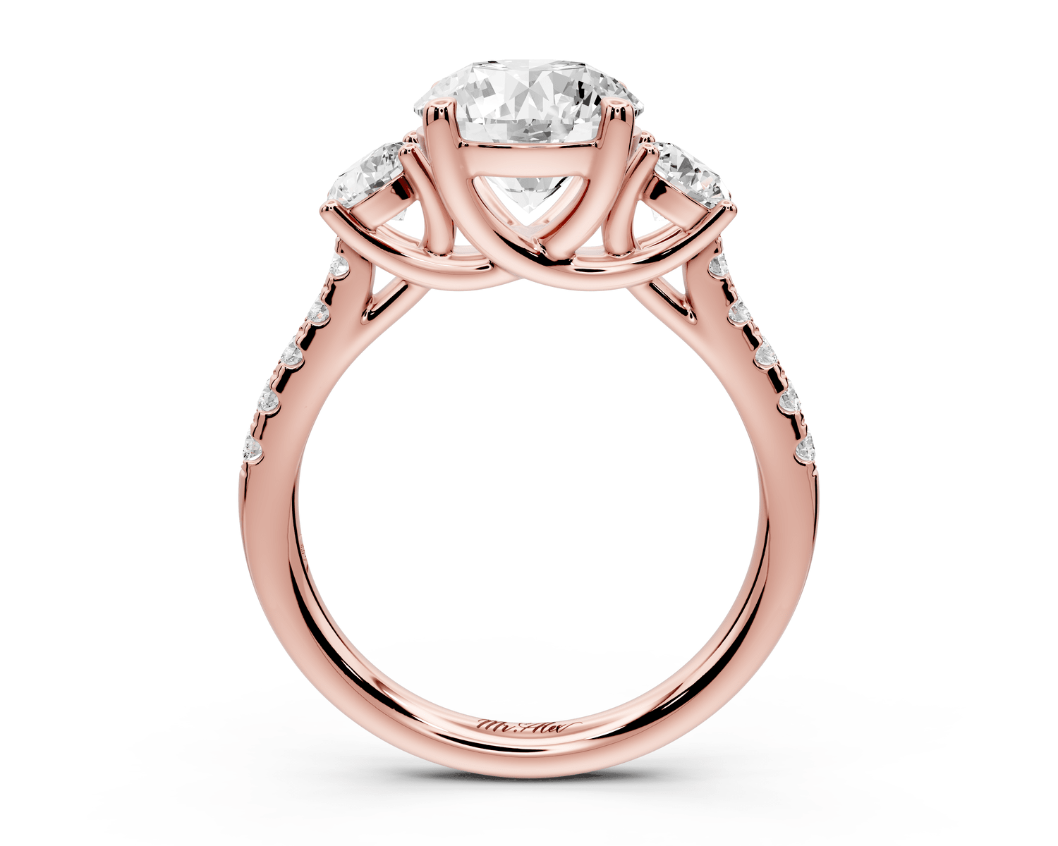 Mia - 2ct 18k rose gold round Trellis Basket Diamond Pavé half band Engagement Ring - Mr. Alex Jewelry