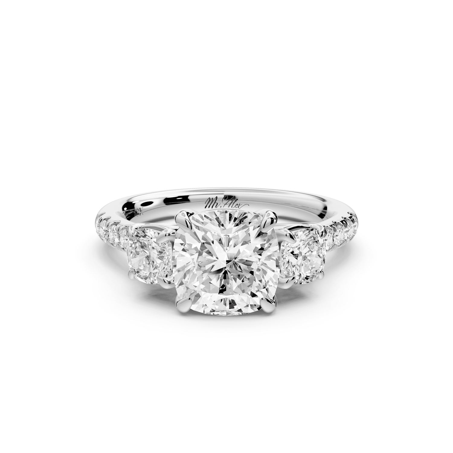 Mia - 2ct 18k white gold cushion Trellis Basket Diamond Pavé half band Engagement Ring - Mr. Alex Jewelry