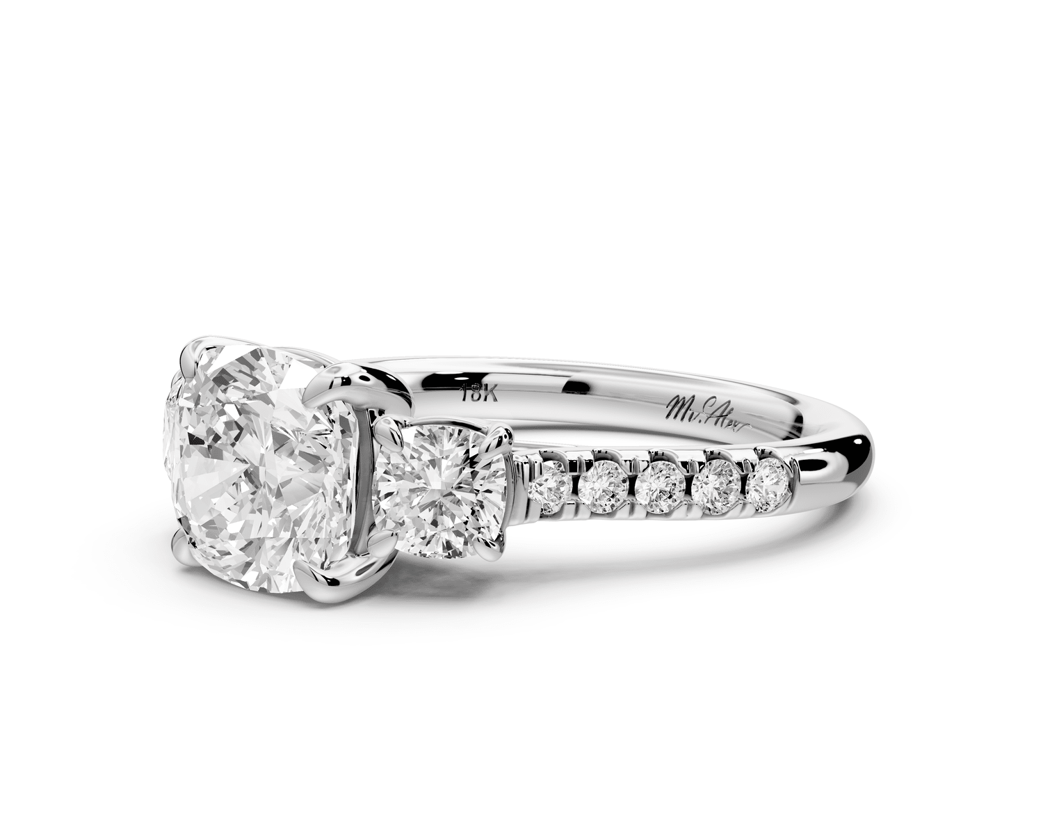 Mia - 2ct 18k white gold cushion Trellis Basket Diamond Pavé half band Engagement Ring - Mr. Alex Jewelry