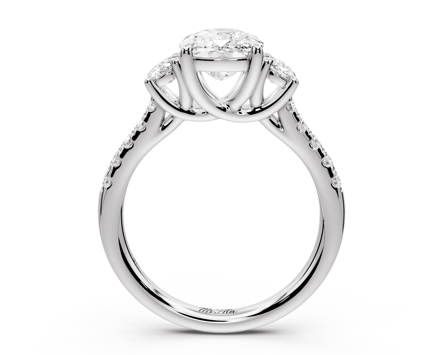 Mia - 2ct 18k white gold ecushion Trellis Basket Diamond Pavé half band Engagement Ring - Mr. Alex Jewelry