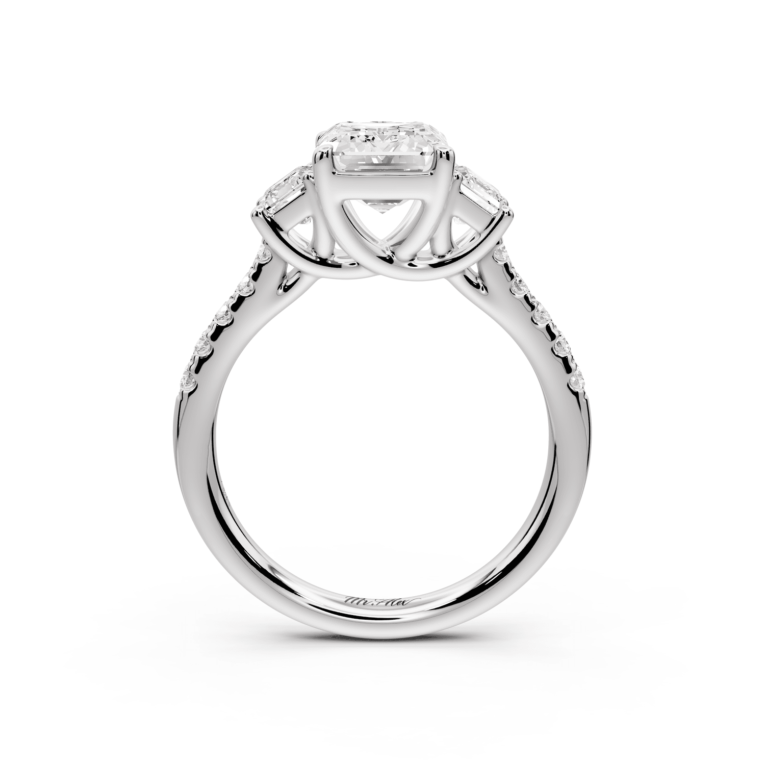 Mia - 2ct 18k white gold emerald Trellis Basket Diamond Pavé half band Engagement Ring - Mr. Alex Jewelry